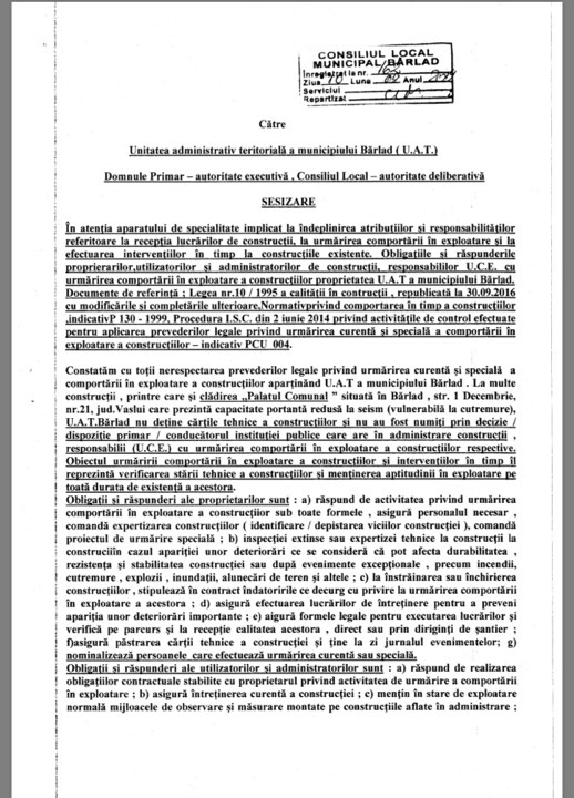Bombă cu ceas este clădirea Primăriei din Bârlad