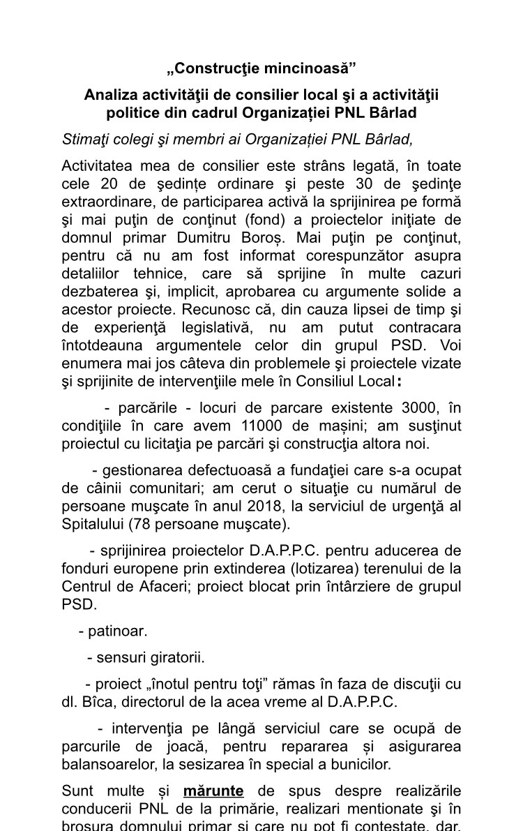 EXCLUSIV- Un consilier local îi cere demisia lui Dumitru Boroș, șeful său de partid