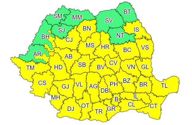 Cod galben de instabilitate atmosferică temporar accentuată