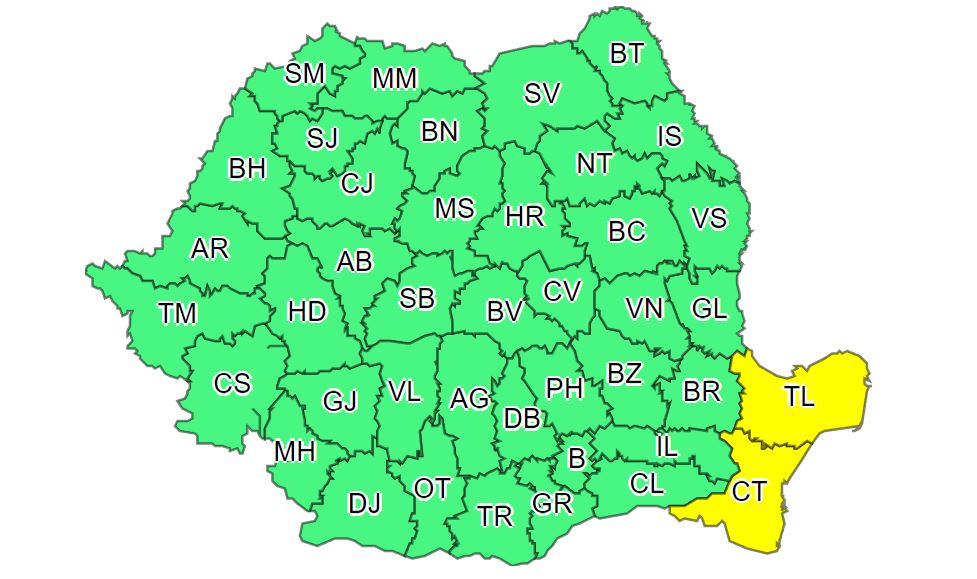 Atenționări meteorologice COD GALBEN de instabilitate atmosferică