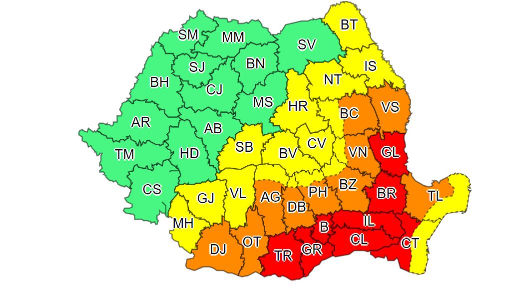 Cod galben și portocaliu de caniculă și disconfort termic ridicat
