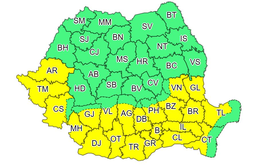 Două atenționări Cod galben de val de căldură și disconfort termic ridicat 