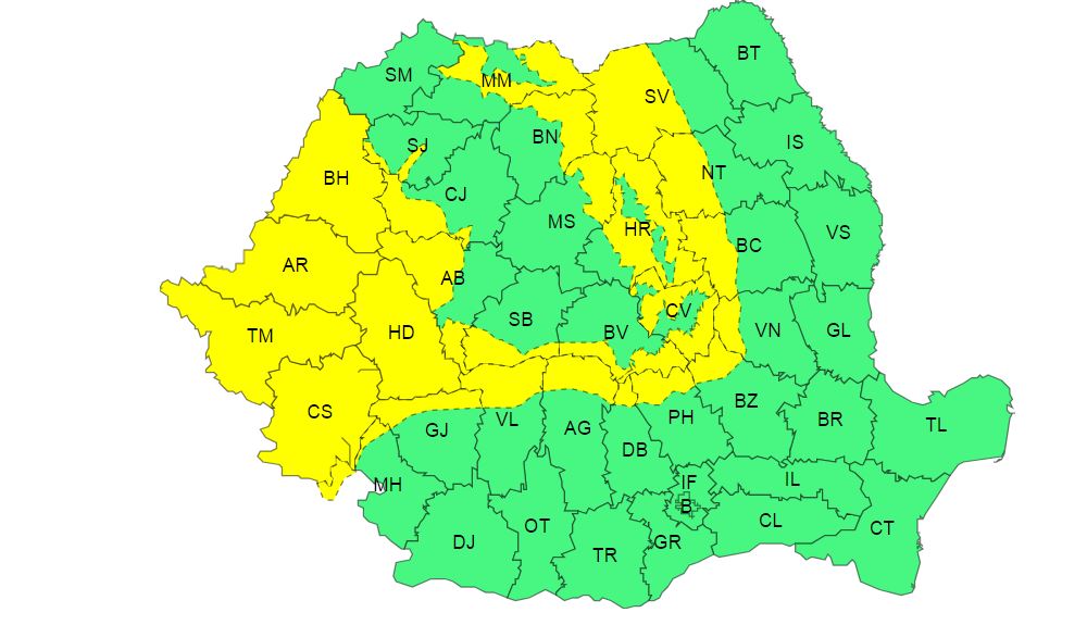 atenționare meteorologică de cod galben pentru intensificări ale vântului