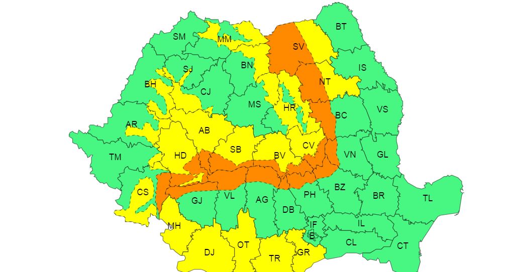 avertizări cod galben și portocaliu și galben de ninsori și viscol 