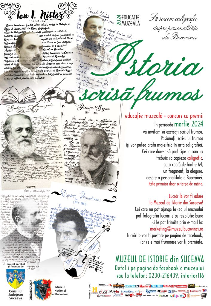 Istoria scrisă frumos: Să scriem caligrafic despre personalități ale Bucovinei! - Concurs de caligrafie cu premii - ediția a IV-a, 2024