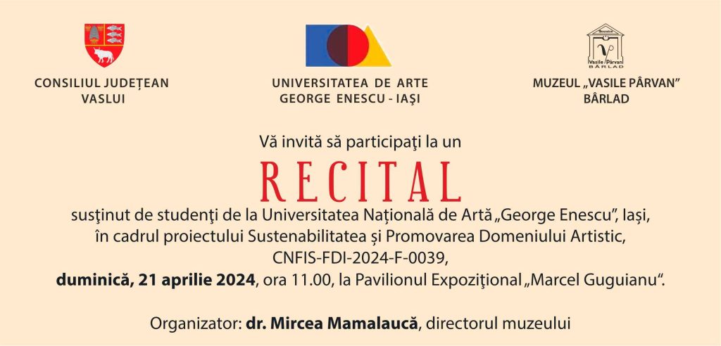 Muzeul „Vasile Pârvan” invită publicul la un nou recital muzical cu tineri talentați