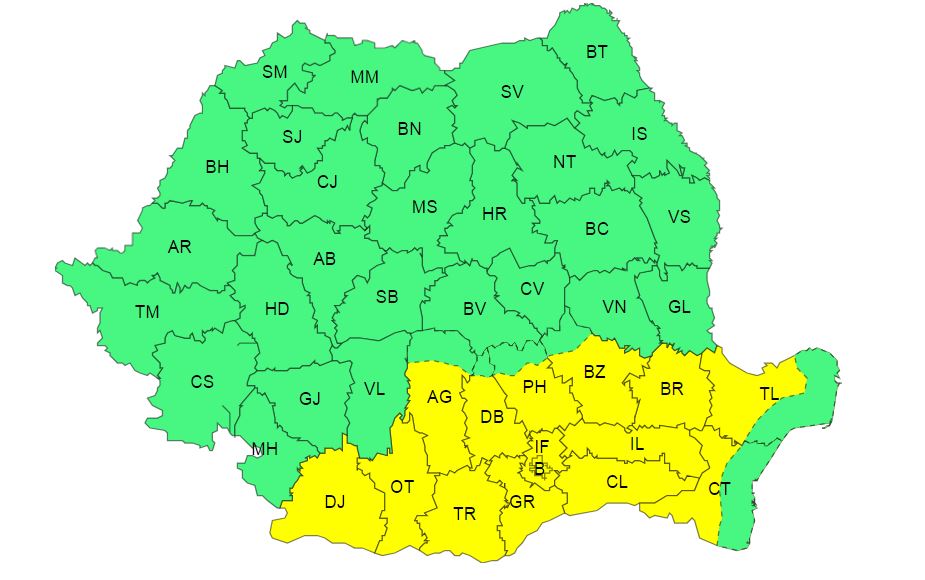Avertizări meteorologice Cod Galben emise de ANM pe 13 iunie 2024