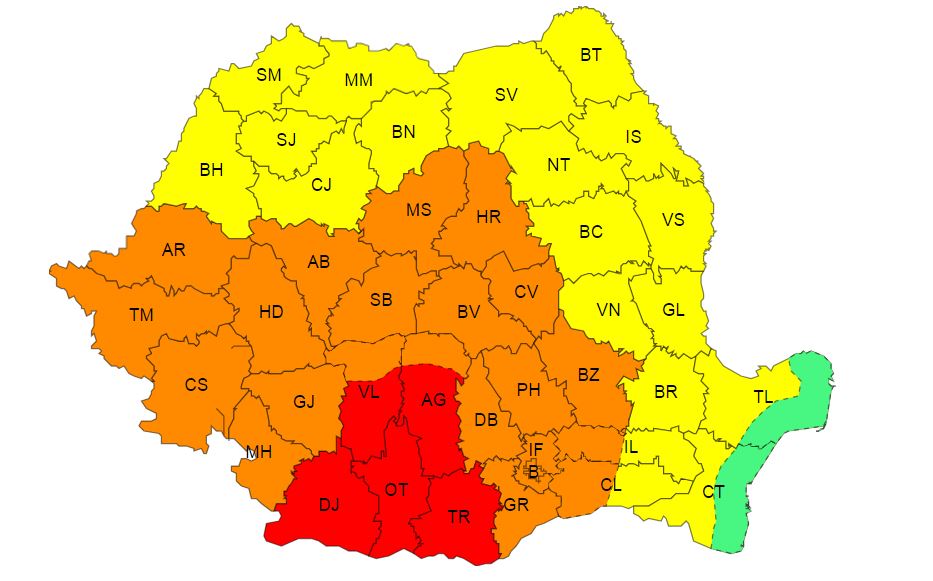 Avertizare meteorologică: Cod portocaliu și Cod roșu