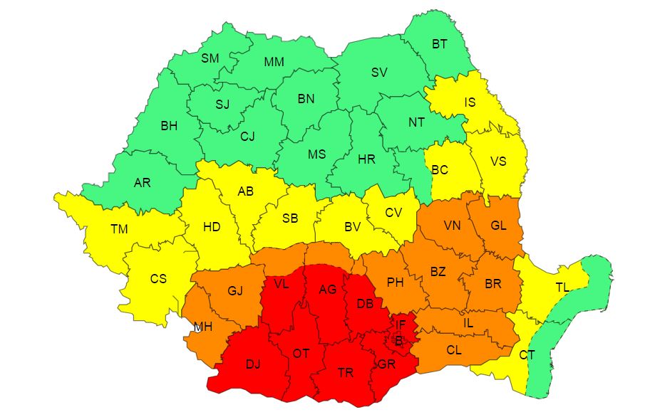 Avertizare meteorologică: Cod portocaliu și Cod roșu