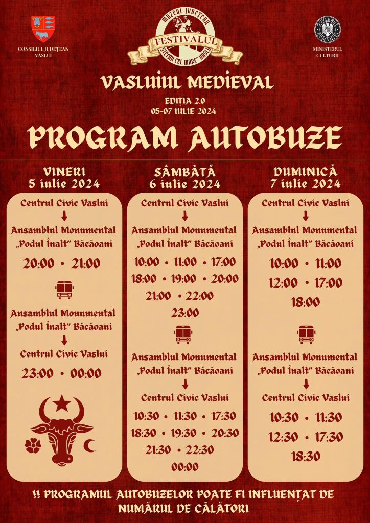 Astăzi, 5 iulie 2024, are loc deschiderea oficială a celei de-a doua ediții a Festivalului Medieval la Ansamblul Monumental „Podul Înalt” Băcăoani, începând cu ora 21:00