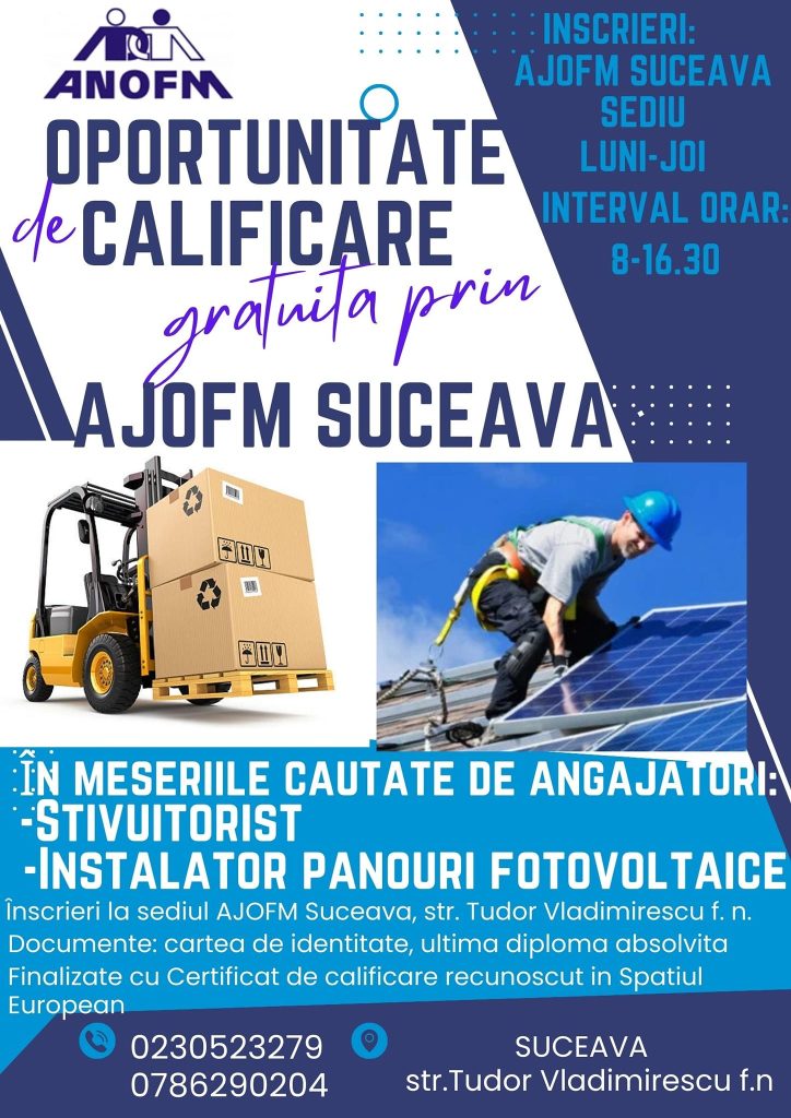 Noi cursuri de calificare pentru meserii solicitate pe piața muncii din Suceava