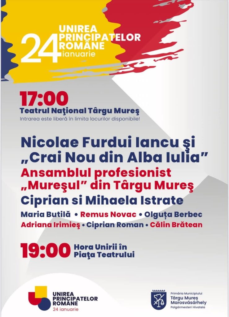 Primăria Municipiului Târgu Mureș marchează 166 de ani de la Unirea Principatelor Române. 