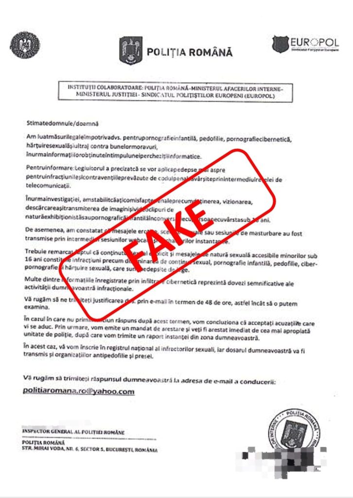 Atenționare privind înșelăciunile online folosind identitatea vizuală a autorităților 