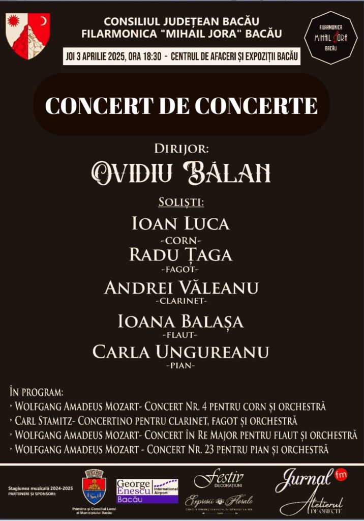 Concert special joi, 3 aprilie, la ora 18:30, la Centrul de Afaceri și Expoziții Bacău