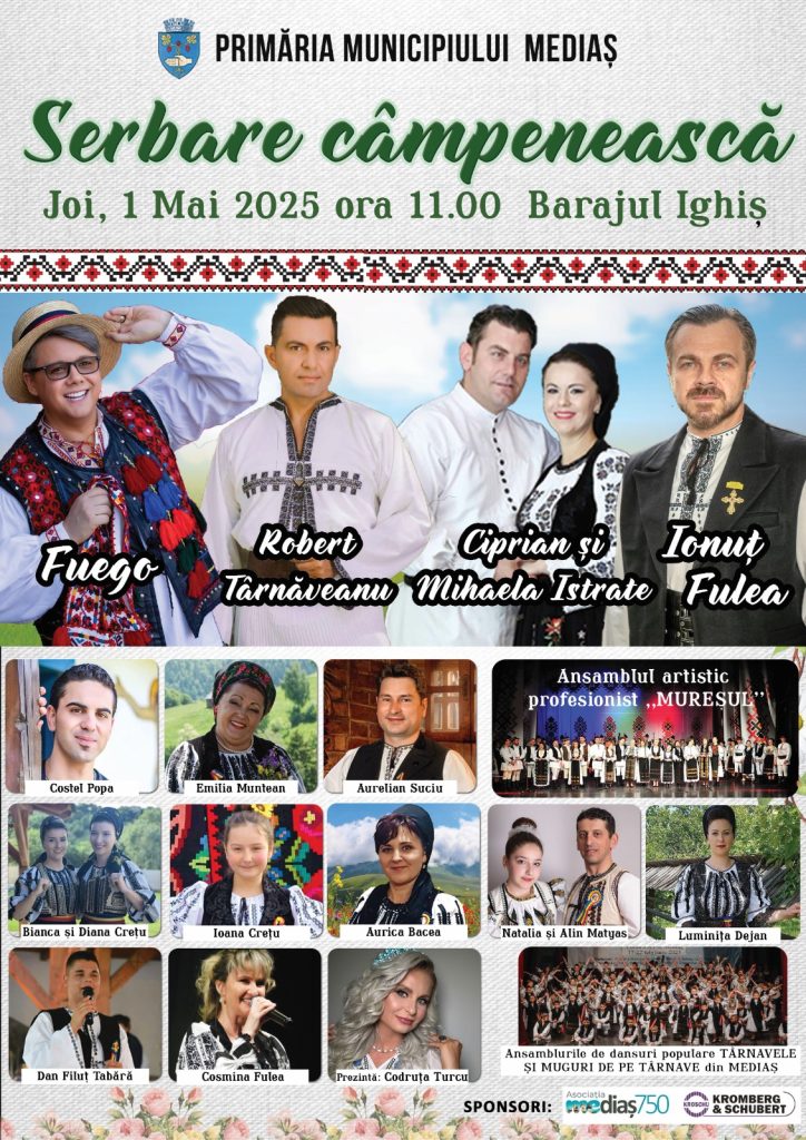 Primăria Municipiului Mediaș organizează joi, 1 mai 2025
