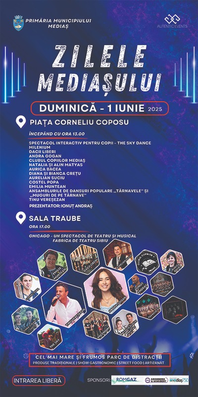 Duminică, 1 iunie 2025, începând cu ora 11:00, Primăria Municipiului Mediaș 