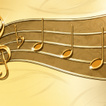Golden Treble Clef and Flowing Notes
