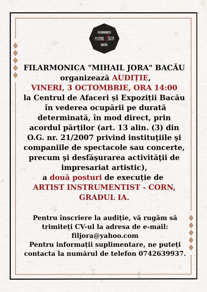 Organizarea unei audiții vineri, 3 octombrie
