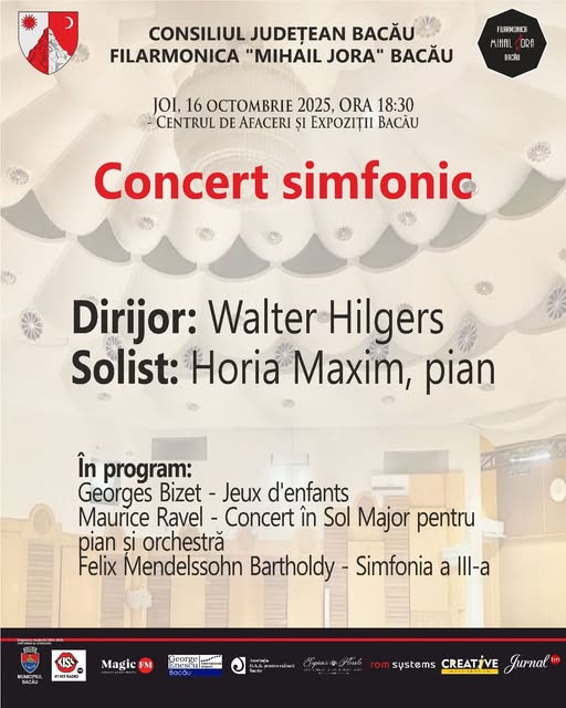 Filarmonica „Mihail Jora” din Bacău vă invită joi, 16 octombrie, de la ora 18:30