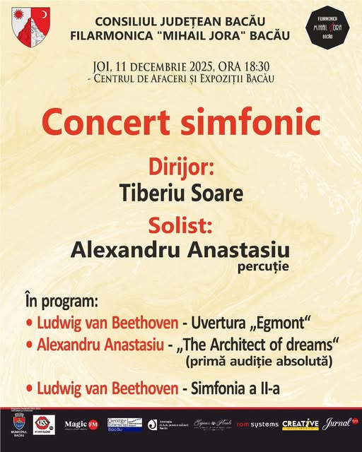 Filarmonica Mihail Jora Bacău organizează joi, 11 decembrie